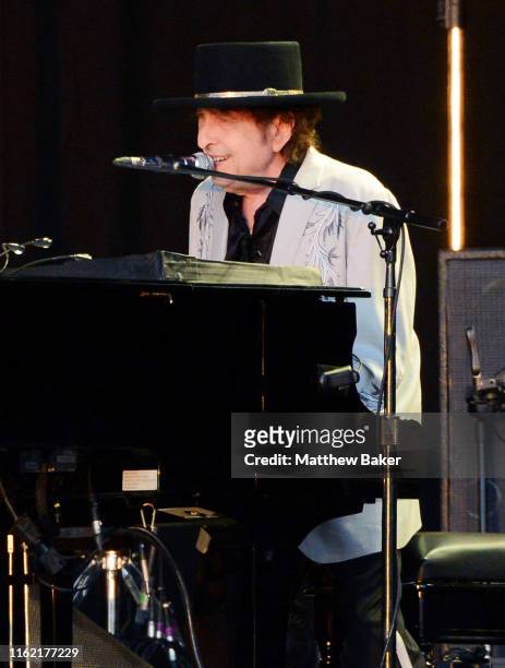 Bob Dylan performs on stage in Hyde Park on July 12, 2019 in London, England.