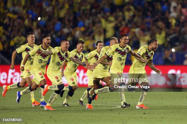 Players of Club America celebrate after winning the match between Club America and Tigres UANL as part of the Campeon de Campeones Cup at Dignity...