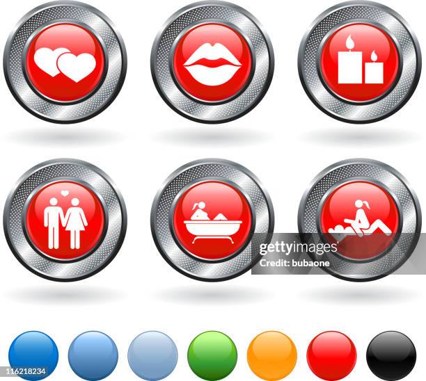 romance vector icon set on buttons with metallic border - people dramatic lighting stock illustrations