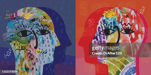 sadness vs happiness - painted image stock illustrations