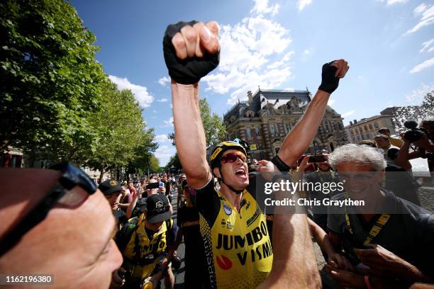 Arrival / Wout Van Aert of Belgium and Team Jumbo-Visma / Celebration / during the 106th Tour de France 2019, Stage 10 a 217,5km stage from...