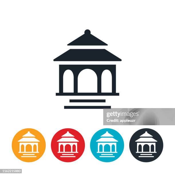 ilustraciones, imágenes clip art, dibujos animados e iconos de stock de icono gazebo - pabellón