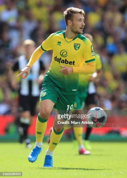 Tom Trybull of Norwich City during the Premier League match between Norwich City and Newcastle United at Carrow Road on August 17, 2019 in Norwich,...
