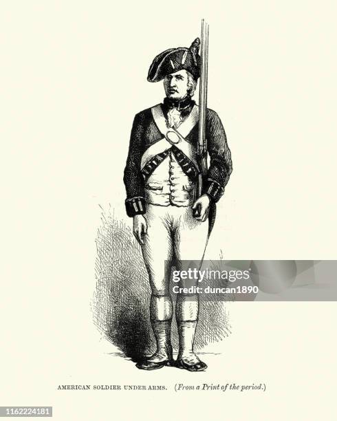 ilustrações de stock, clip art, desenhos animados e ícones de military uniform american patriot soldier, american revolutionary war - revolução