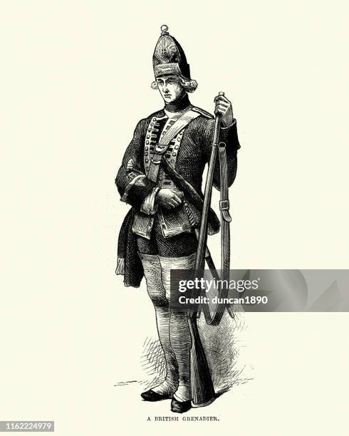 military uniform british grenadier soldier, american revolutionary war - american revolution soldier stock illustrations