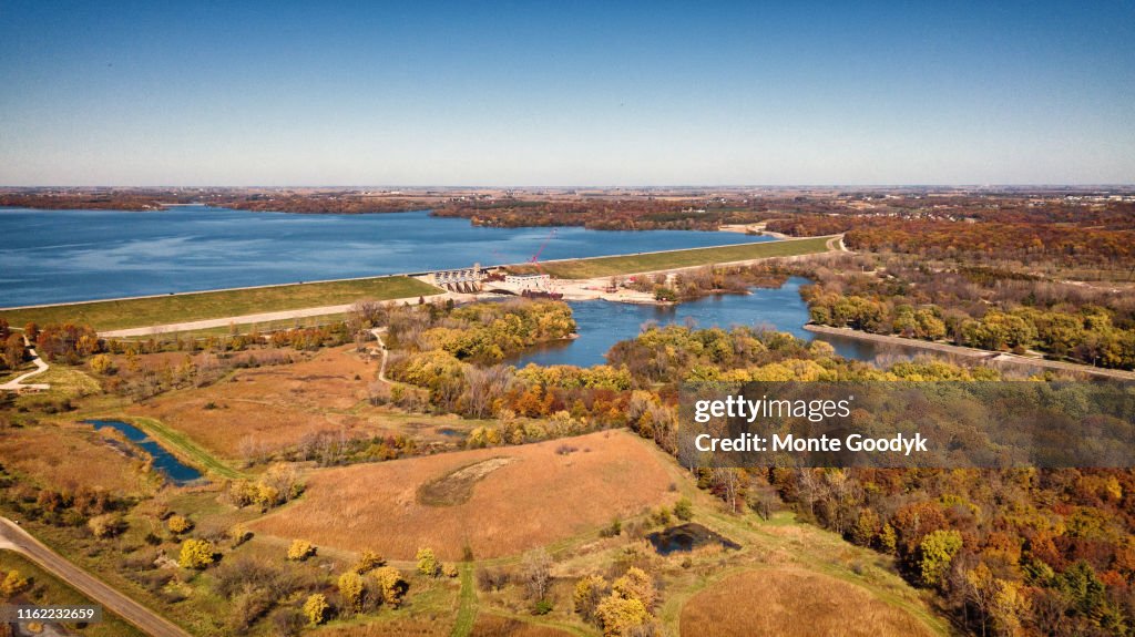 Aerial View Of Lake Red Rock Dam