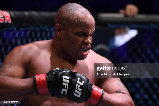 Daniel Cormier stands in his corner prior to his heavyweight championship bout against Stipe Miocic during the UFC 241 event at the Honda Center on...
