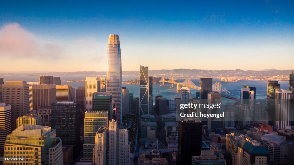 Aerial View of San Francisco Skyline at Sunset