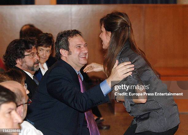 Joan Manuel Serrat's wife Candela Tiffon and Jordi Hereu attend the ceremony of Doctor Honoris Causa Degree from Pompeu Fabra university to Joan...