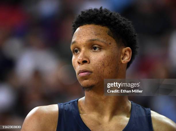 Ivan Rabb of the Memphis Grizzlies stands on the court during the championship game of the 2019 NBA Summer League against the Minnesota Timberwolves...