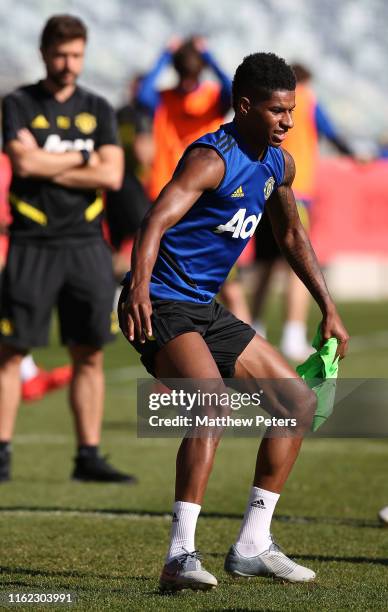 Marcus Rashford of Manchester United in action during a first team training session as part of their pre-season tour of Australia, Singapore and...