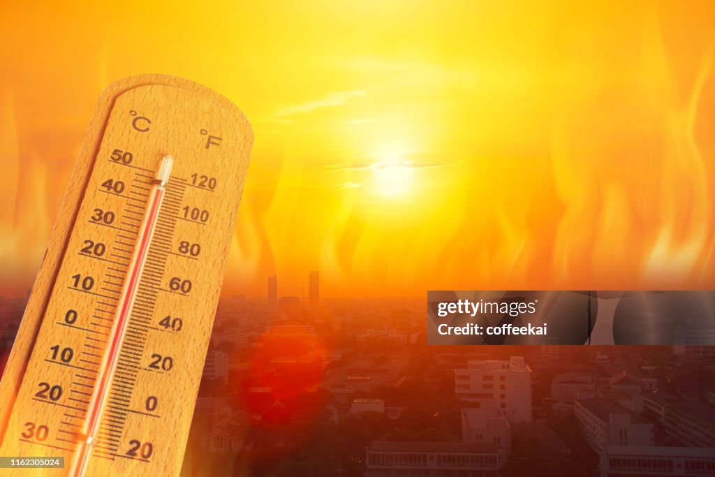 Global warming high temperature city heat wave in summer season concept.