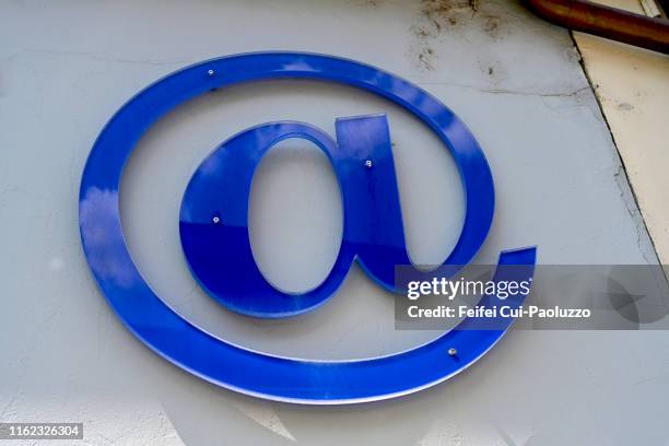 at sign at downtown biel, switzerland - at symbol stock pictures, royalty-free photos & images