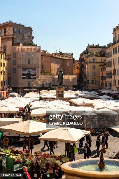 Weekly market. Piazza Campo dei Fiori square. Rome. Lazio. Italy. Europe.