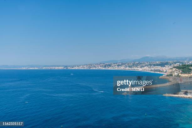 aerial view of harbor at nice, villefranche-sur-mer, france - 船舶 fotografías e imágenes de stock