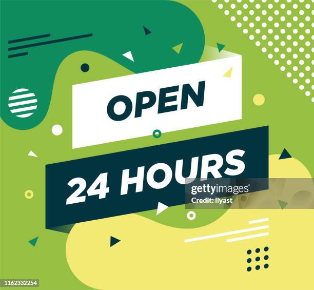 open 24 hours trendy abstract web banner design - small business owner phone stock illustrations