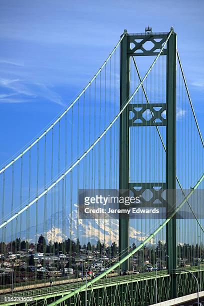 close-up of the tacoma narrows bridge in washington - tacoma stock pictures, royalty-free photos & images