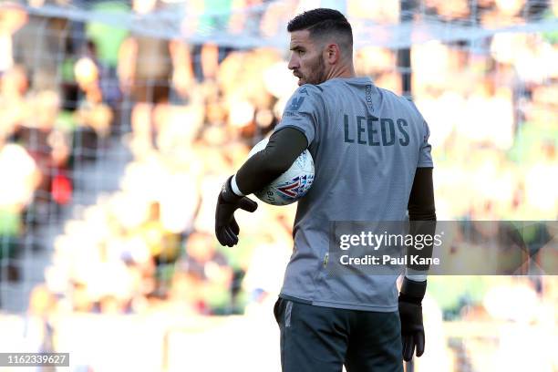 Kiko Casilla of Leeds looks on during a Leeds United training session at HBF Park on July 16, 2019 in Perth, Australia.