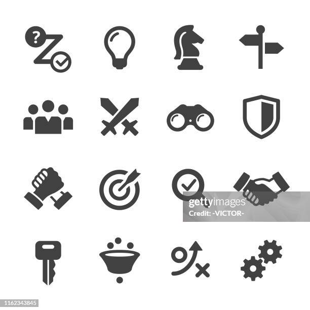 business strategy icons set - acme series - conspiracy icon stock illustrations