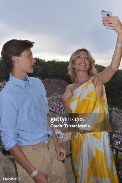 Liam Karven-Veres and his mother Ursula Karven at the West-Eastern Divan Orchestra with Daniel Barenboim at Waldbuehne on August 17, 2019 in Berlin,...