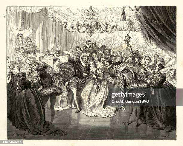 cinderella at the prince's ball, fairy tales of charles perrault - cinderella stock illustrations