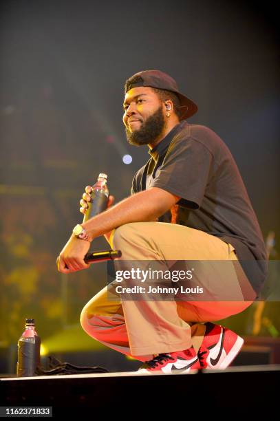 Singer-songwriter Khalid performs during 'Khalid Free Spirit World Tour' at AmericanAirlines Arena on August 17, 2019 in Miami, Florida.