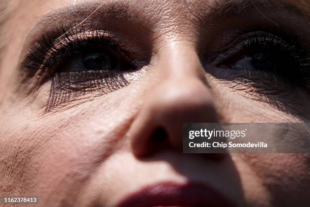 White House Counselor to the President Kellyanne Conway talks to reporters outside of the West Wing July 16, 2019 in Washington, DC. Conway defended...