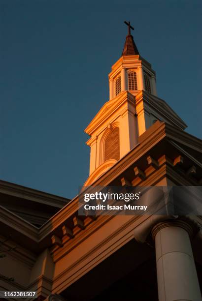 church steeple with beautiful golden light - plano texas stock pictures, royalty-free photos & images