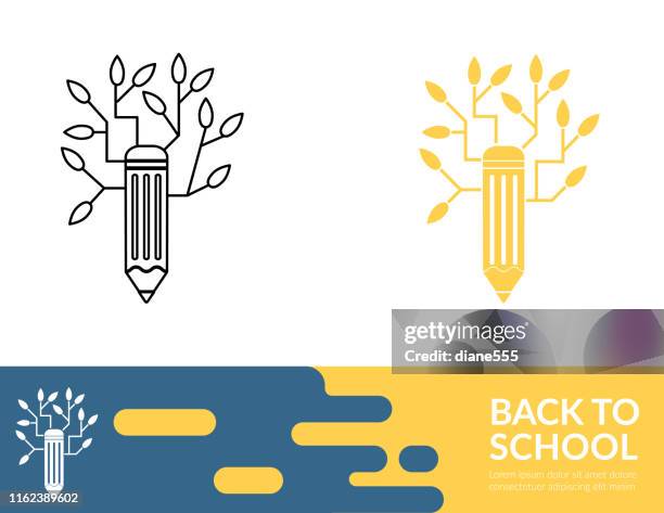 flat design and thin line illustration icon back to school - back to school logo stock illustrations