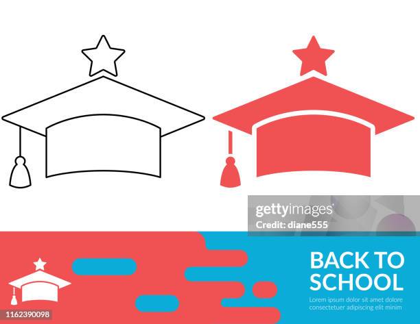 flat design and thin line illustration icon back to school - back to school logo stock illustrations