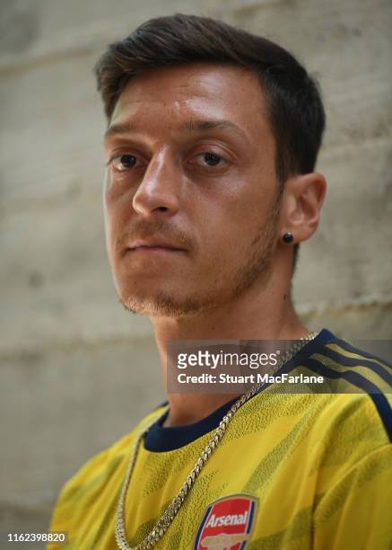 Mesut Ozil takes part in a photo shoot to launch the new Arsenal 2nd kit on July 13, 2019 in Los Angeles, California.