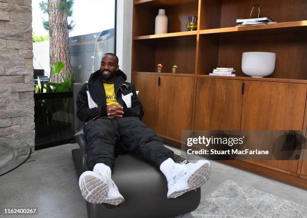 Alex Lacazette takes part in a photo shoot to launch the new Arsenal 2nd kit on July 13, 2019 in Los Angeles, California.