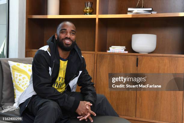 Alex Lacazette takes part in a photo shoot to launch the new Arsenal 2nd kit on July 13, 2019 in Los Angeles, California.