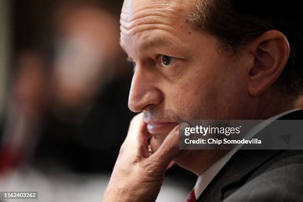 Labor Secretary Alex Acosta attends a cabinet meeting with President Donald Trump at the White House July 16, 2019 in Washington, DC. This was...