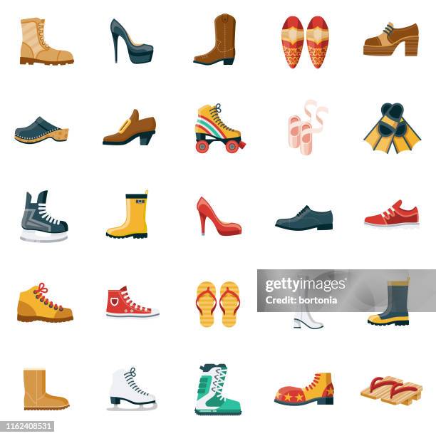 footwear flat design icon set - ski boot stock illustrations