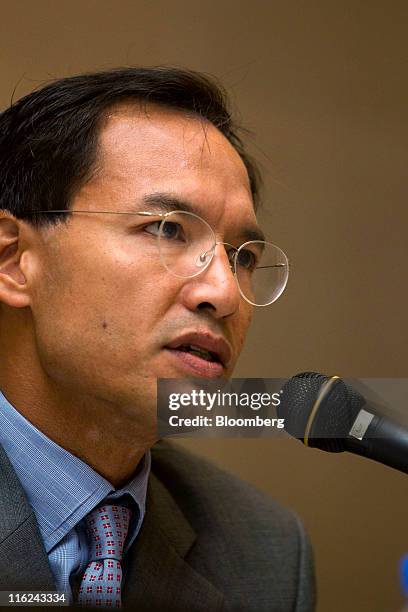 Korn Chatikavanij, Thailand's finance minister, speaks during a panel discussion in Bangkok, Thailand, on Wednesday, June 15, 2011. Thailand's...