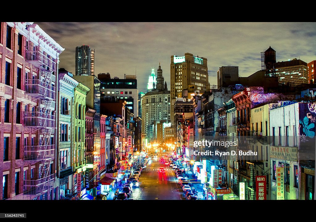 Urban rainbow: East Broadway at night