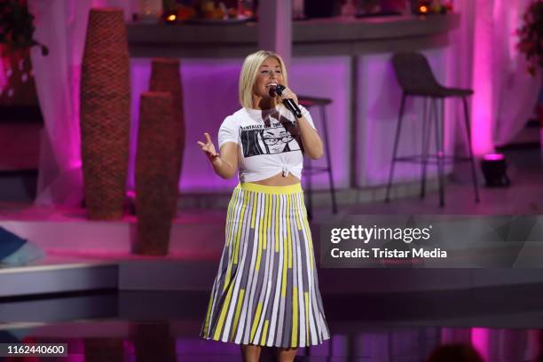 Beatrice Egli during the television show "Willkommen bei Carmen Nebel" at Baden-Arena on July 13, 2019 in Offenburg, Germany.