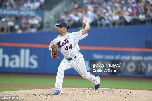 Jason Vargas of the New York Mets bats against the New York Yankees during their game at Citi Field on July 03, 2019 in New York City.