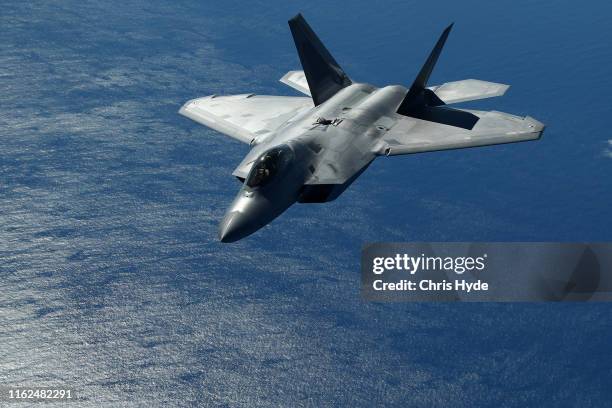 The F-22 Raptor after refuelling from the KC-10 Extender off the Queensland coast on July 17, 2019 in Brisbane, Australia. Exercise Talisman Sabre...