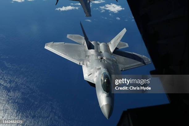 The F-22 Raptor after refuelling from the KC-10 Extender off the Queensland coast on July 17, 2019 in Brisbane, Australia. Exercise Talisman Sabre...