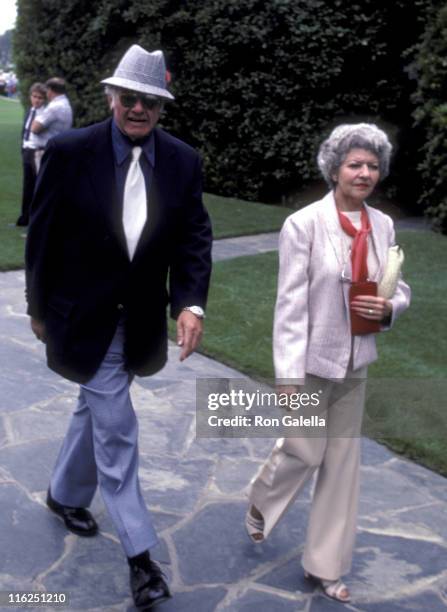 Actor Alan Hale Jr. And wife Naomi Hale attend Jim Davis Memorial Service on May 1, 1981 at Forest Lawn Memorial Park in Glendale, California.