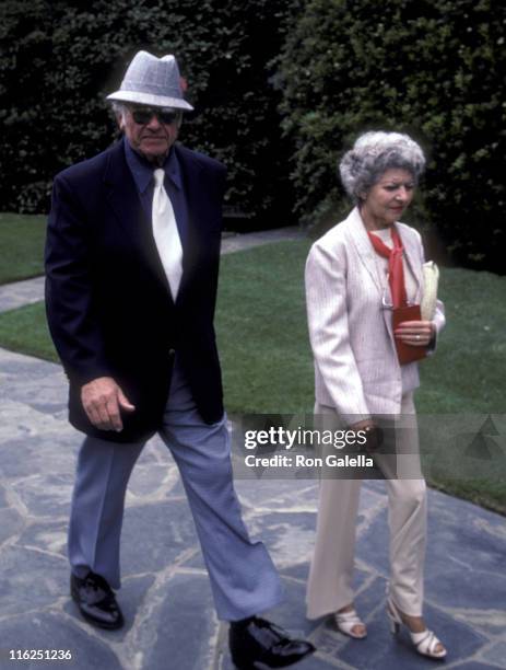 Actor Alan Hale Jr. And wife Naomi Hale attend Jim Davis Memorial Service on May 1, 1981 at Forest Lawn Memorial Park in Glendale, California.