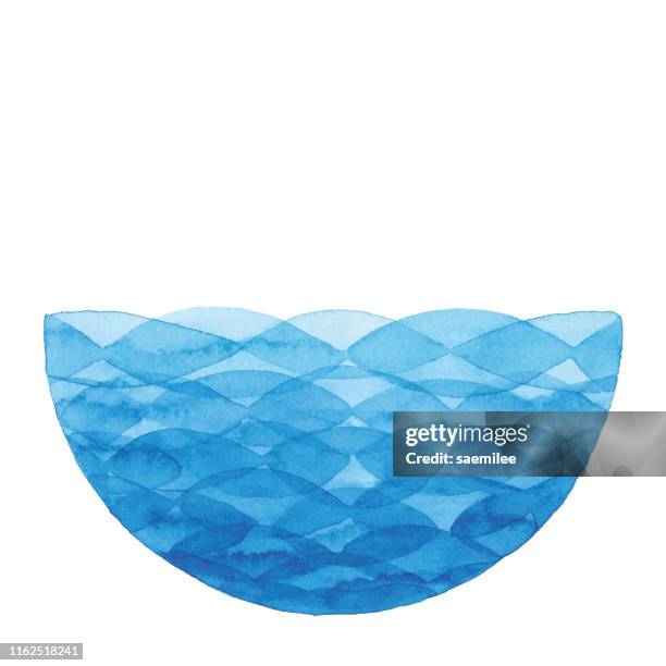 stockillustraties, clipart, cartoons en iconen met aquarel cirkel achtergrond met blauwe golf - ocean