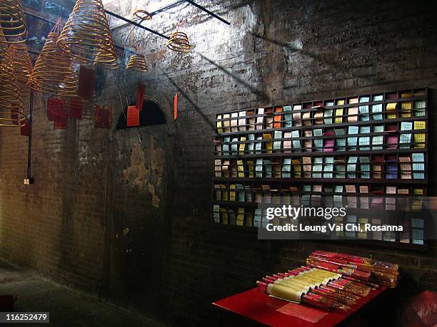 burning incense in pak tai temple - smoking pak stock pictures, royalty-free photos & images