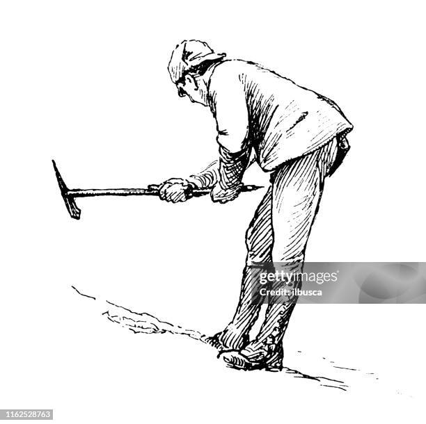 antique illustration from mountaineering book: step-cutting - snow explorer stock illustrations