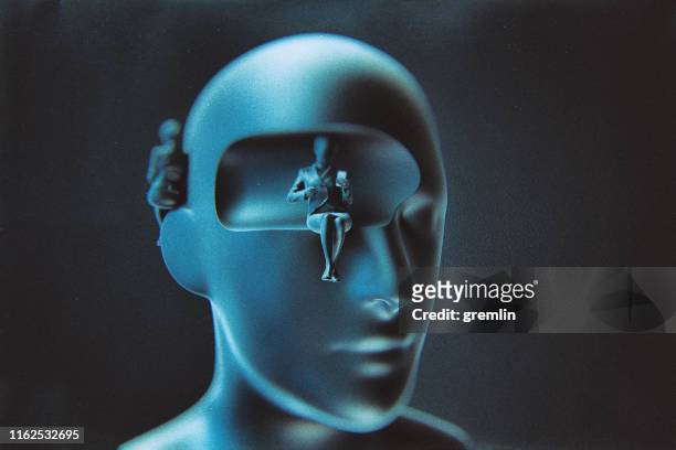 futuristische cyborg hoofd - fake man stockfoto's en -beelden