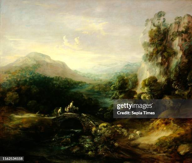 Thomas Gainsborough, Mountain Landscape with Bridge, British, 1727-1788, c. 1783-1784, oil on canvas