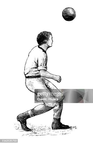 illustrations, cliparts, dessins animés et icônes de illustration antique du livre de sport : joueur de football de football - joueur de football