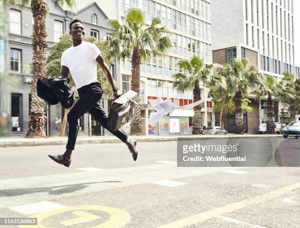 Young black man running to work